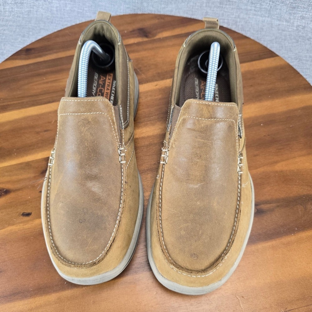 Skechers Mens Relaxed Fit Slip On Loafers 64858EWW Dark Taupe Leather Size 9 - Picture 3 of 14